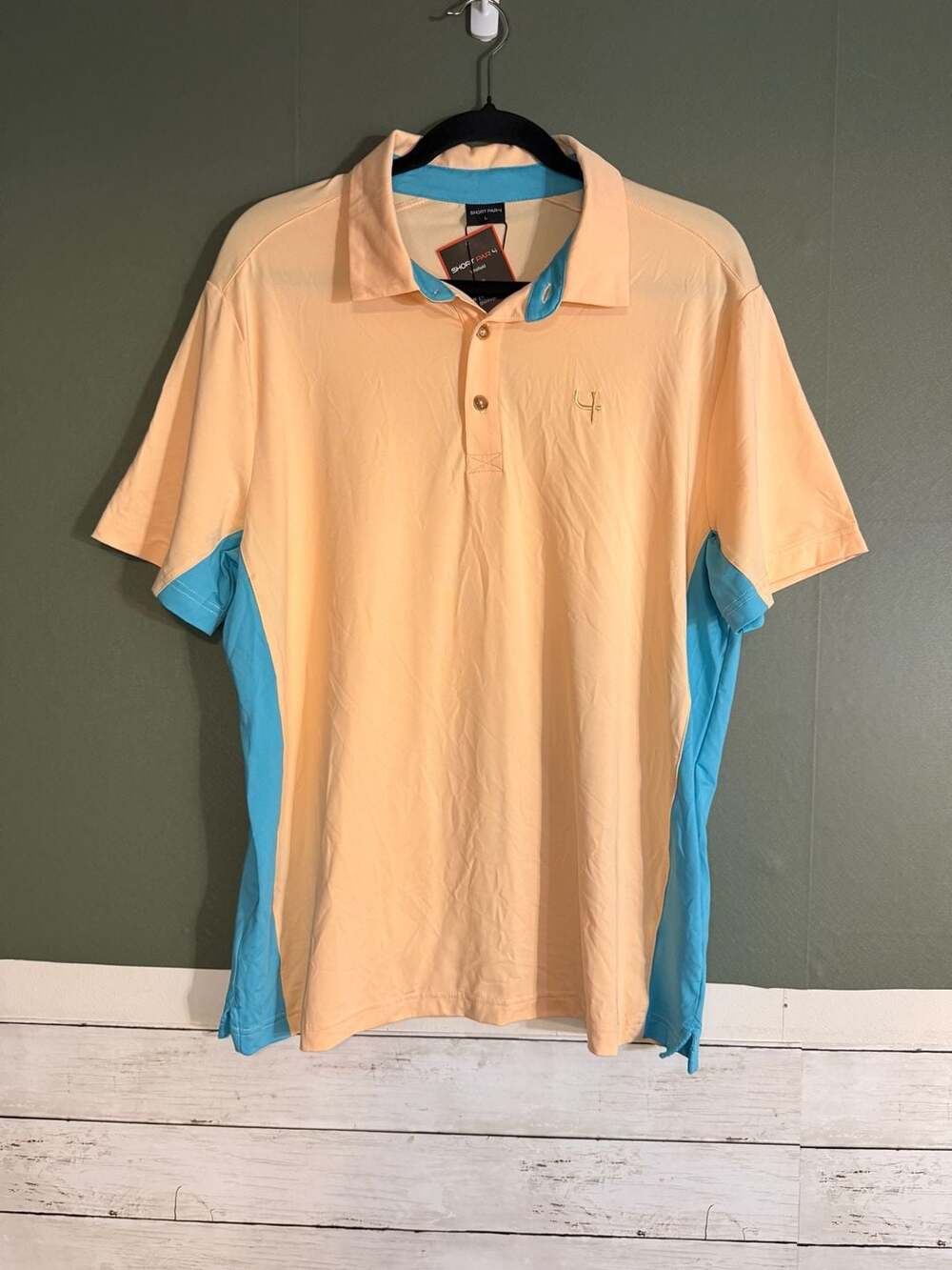 Short Par 4 Whitfield Golf Polo Shirt Mens Large Coral Blue Colorblock NWT